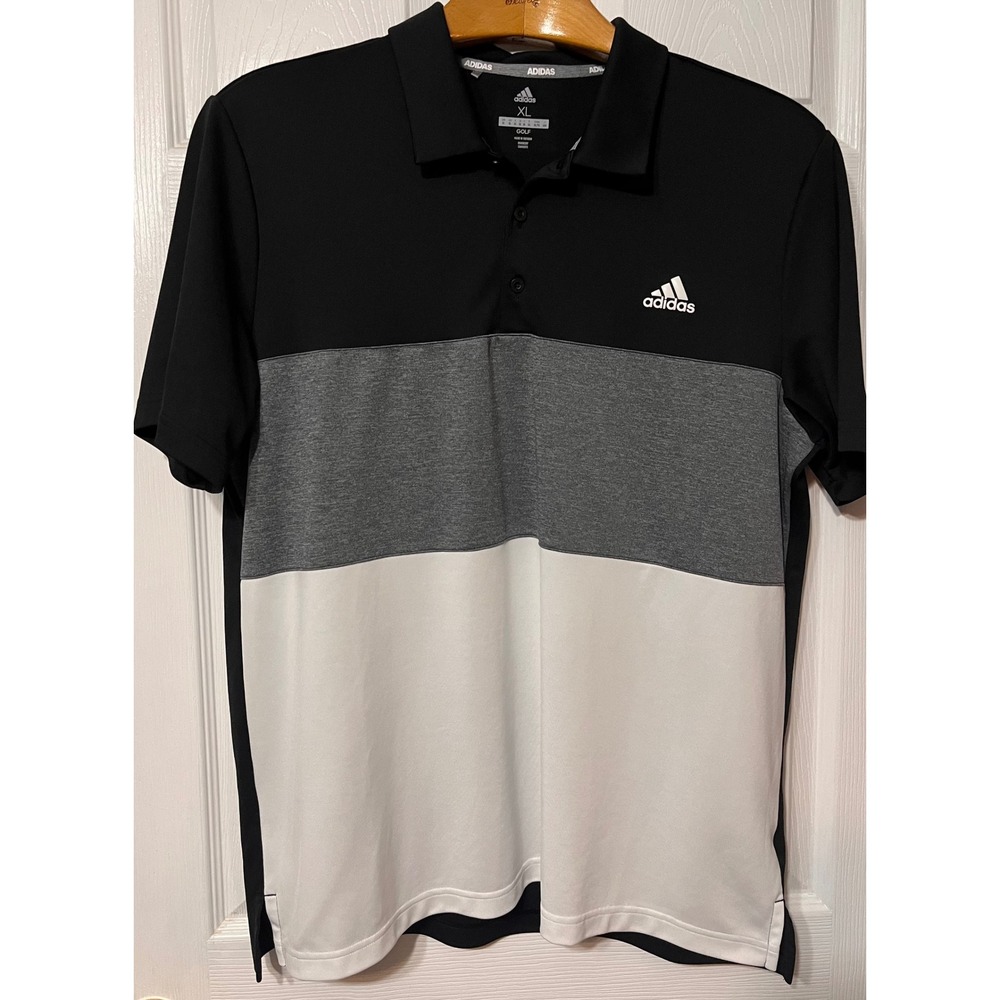 Adidas Golf Mens XL Colorblock Polo Shirt Black Grey White Performance Short Slv